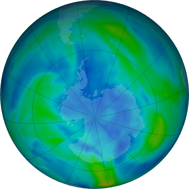 Antarctic ozone map for 14 April 2023